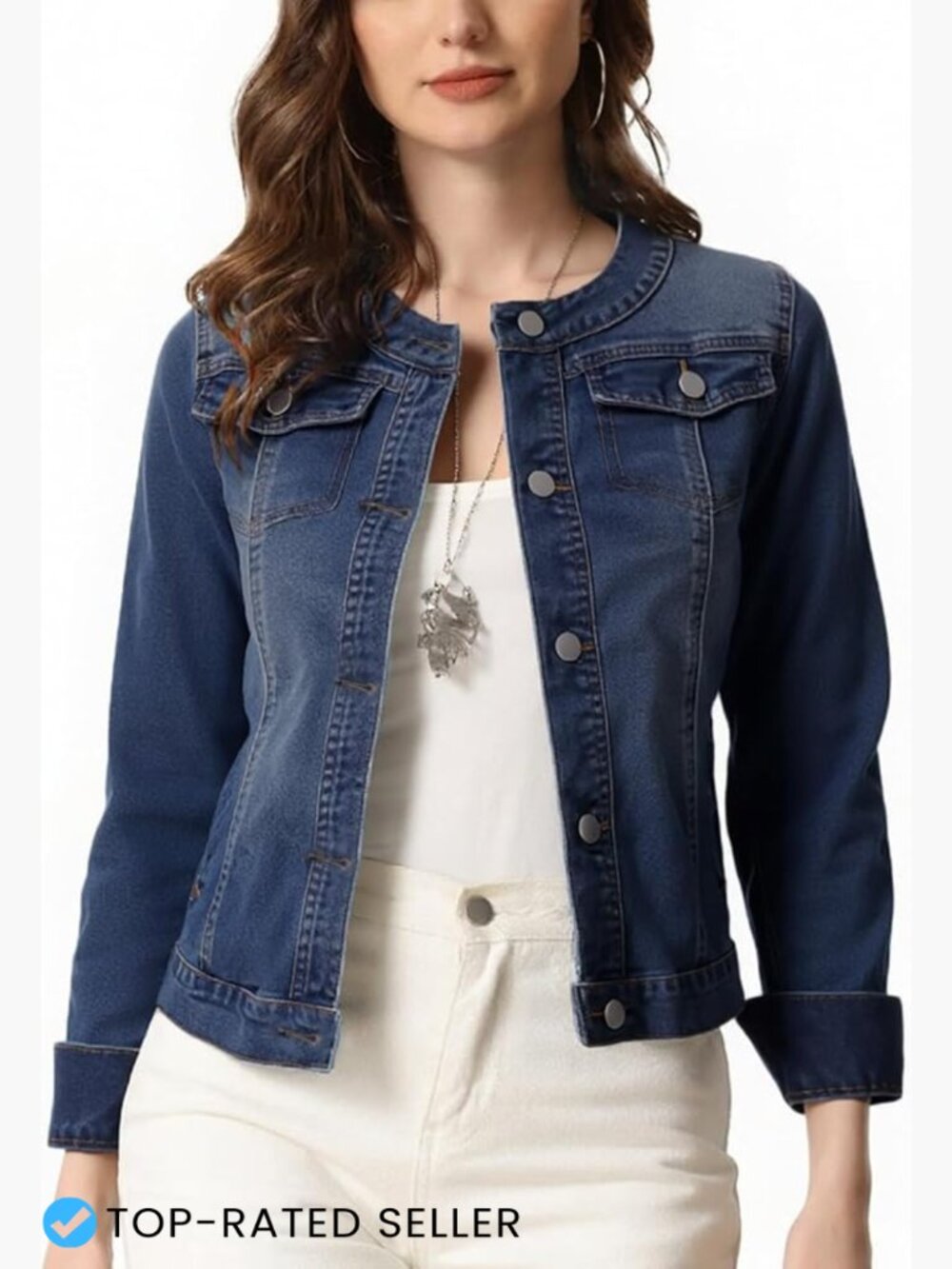 Cropped Denim Jacket Classic Washed Long Sleeve Button Down Y2K Vintage Style